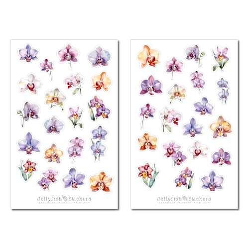 Orchidées Sticker Set - Autocollants floraux, Journal Sticker, Sticker Fleurs, Nature, Jardin, Plantes, Floral, Violet,