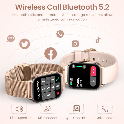 2026 Smartwatch Damen mit Telefonfunktion, 1.83" HD Armbanduhr Herzfrequenz Schlafmonitor Menstruationszyklus SpO2, IP68 Smart Watch 113+ Sportmodi Schrittzähler für iOS Android Roségold, Geschenk 4