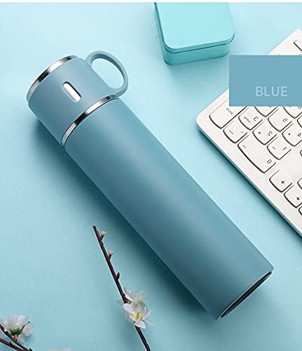 Vacuum Insulated Flask 500ml/17.6oz Stainless Steel Thermo Bottle with Cup for Coffee Tea Hot Drink and Cold Drink Travel Mug (Blue) - Image 3