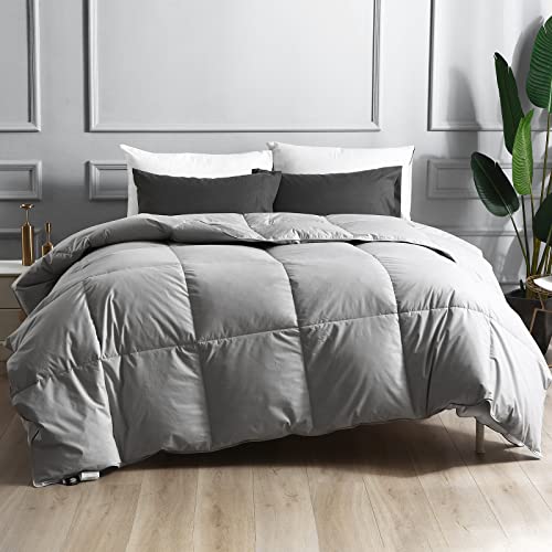 BPC Queen Size Down Comforter - Goose Down Comforter with Filling Down and Feather and 100% Cotton Cover - All Season Duvet Insert or Stand-Alone Down Comforter
