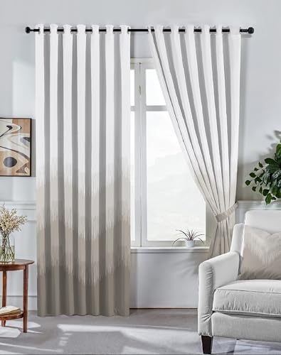 Image of Casableu Kivo Digital Print 85% Blackout Curtains for Long Door /Window, Thermal Insulated, Tie Back, Wider Width 50 in, Eyelet Curtains for Living Room /Bedroom(D Brown 9 ft Set - 2)