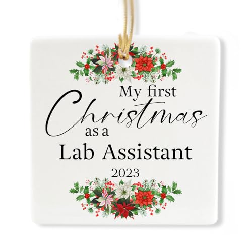 My First Christmas as a Lab Assistant 2023 Ornament - Square Shape - Gifts for Merry Xmas Technician Laboratory Medical Tech Research Phlebotomist Party, 3x3 Inches, Ceramic