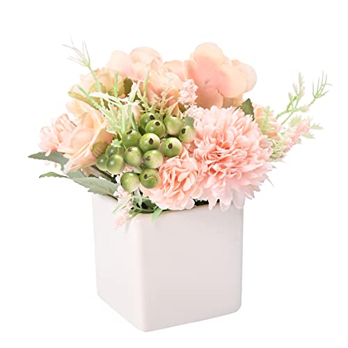Yorkmills Flores artificiales con florero de cerámica falsa peonía arreglos de seda de hortensias en maceta mesa centros de mesa decoración para el hogar, comedor, decoración de boda
