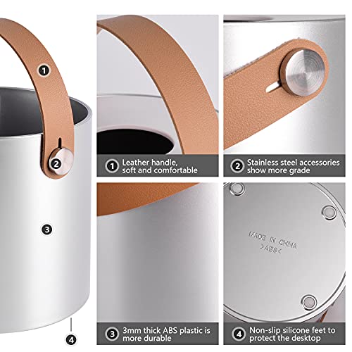 Lala Dolce Modern Round Tissue Toilet Paper Dispenser Holder Plastic Box Cover Napkin Organizer With Leather Handles For Bathroom Vanity Tops, Dressers, Bedside Tables, Desk And Table (Silver/Chrome) #TOP2