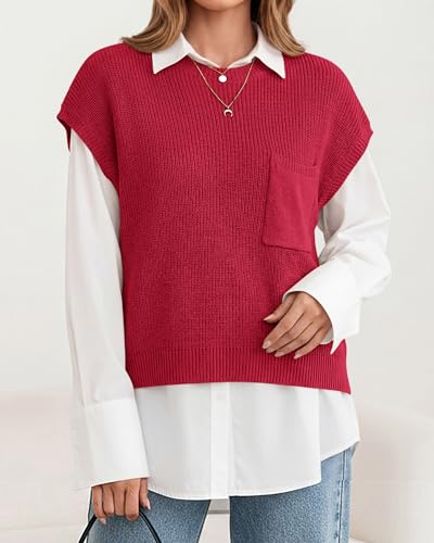 Image of KIRUNDO Summer Fall Short Sleeve Sweater for Women 2026 Casual Sweater Vest Cotton Knit Pullover Tank Tops Fashion Clothing