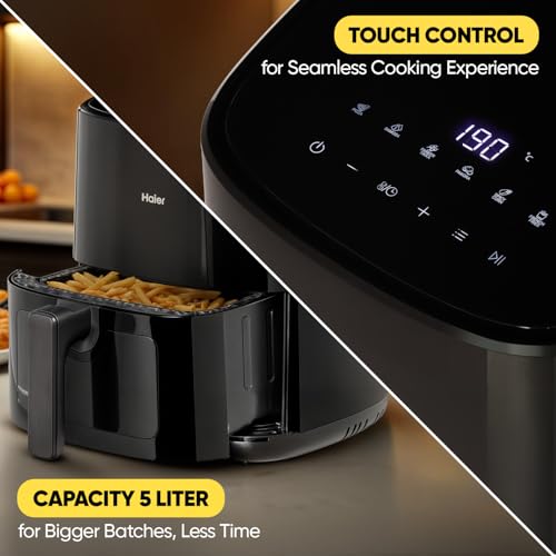 Image of Haier Air Fryer 5 Litre Digital Control | 1500 Watts Powerful Heating | See Through Window | 3D Hot Air Baking Technology | 6 Preset Recipes | Auto Shut Off | Black | 2 Year Warranty | HAF-D503B
