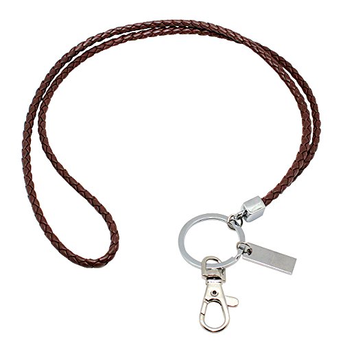 boshiho Office Lanyard, PU Leather Necklace Lanyard with Strong Clip and Keychain for Keys, ID Badge Holder, USB or Cellphone