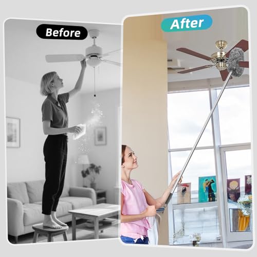Image of DRQ Ceiling Fan Cleaner Duster, Reusable Microfiber Duster with Extension Pole, 13 to 48 Inch Fan Blade Cleaner, Removable Dusters for Cleaning Walls Bookshelves Door Window Top (Grey)