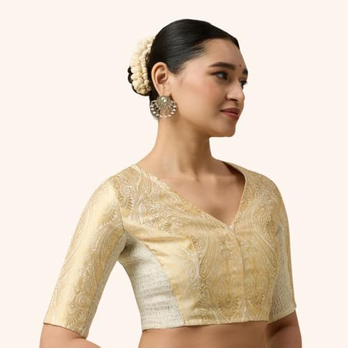 Image of Studio Shringaar Women's Brocade Side Stretch (Smocked) Readymade Saree Blouse