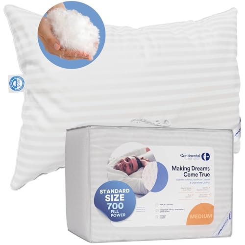 Continental Bedding 700 FILL POWER Standard Size, 20 X 26 Inch - 100% Hungarian White Goose Down Pillow cover