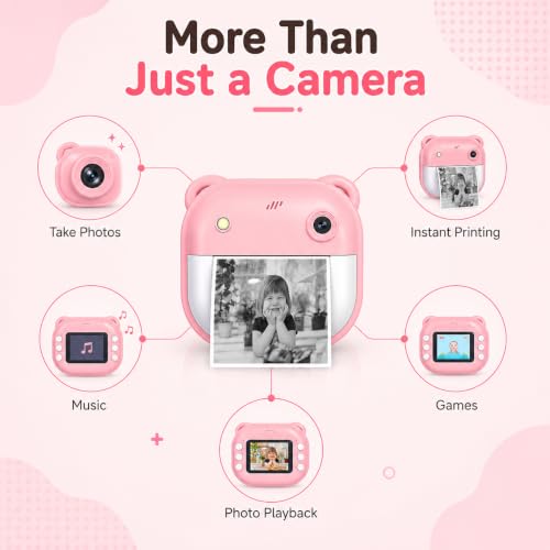 Image of Instant Print Kids Camera with Thermal Paper - HD Digital Camera for Children | Safe, Rechargeable, Selfie & Video | Fun Gift for Boys & Girls (Pink)