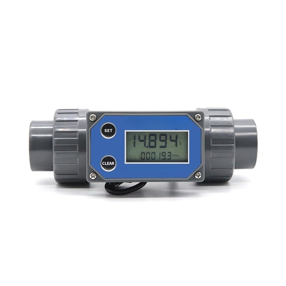 DN25 Medidor de flujo digital con pantalla LCD, sensor de turbina para agua 20-280L/min, ±5% de precisión, PVC nailon hasta 2,0 MPA, para riego de estanques industriales