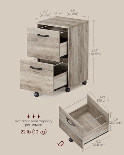 Image of VASAGLE 2-Drawer File Cabinet, Small Rolling Filing Cabinet for Home Office, Printer Stand, for A4, Letter-Size Documents, 15.7 x 16.5 x 27.6 Inches, Heather Greige UOFC040LK02S