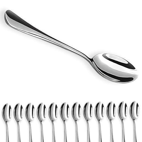 ECVV 12 Pieces Stainless Steel Tea Spoons Set | Heavy-Duty Small Spoons for Coffee Tea & Dessert | Mirror Polished Cutlery Utensils for Kitchen & Dining | Silver