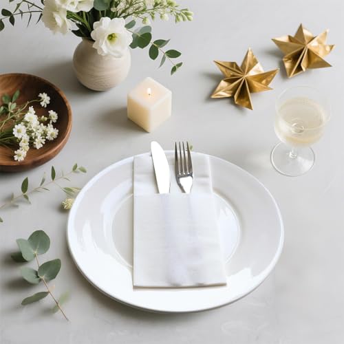 Serviettes de table jetables toucher lin et étui couverts