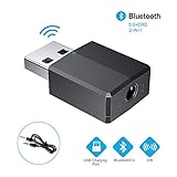 【Adaptador Bluetooth USB 5.0 + EDR】El adaptador bluetooth con tecnología V5.0 + EDR mejorada para ofrecer alta velocidad, nuestro dongle bluetooth de audio inalámbrico, conexión de largo alcance realizada con dispositivos, hasta 50 pies (15 metros) en exteriores y hasta 33 pies (10 metros) en interiores. consumo de energía, emparejamiento simple y buen rendimiento antiinterferente.