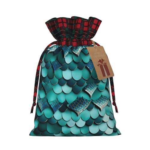TBABMDPDM Saco de Papá Noel con estampado de escamas de pez sirena, bolsa de regalo de lino con cordón, para almacenamiento de paquetes de fiesta de Navidad