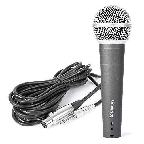 VONYX DM58 Dynamic Microphone with 5m XLR to 6.35mm Jack Cable, Professional Cardioid Mic for Vocal Singing, Speech, Karaoke, DJ and Live PA Performance, Metal Body, Built-in Pop Shield