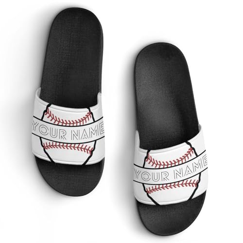 Custom Sports Slides Personalized Slippers - Baseball Sandals Quick Drying Softball Slippers Indoor Outdoor,Gifts for Men Youth Boy (Black,Style 48)