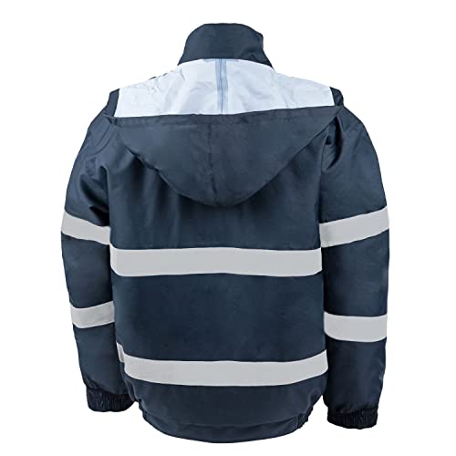 Fonirra Safety Jackets For Men Reflective Ansi Class 3 High Visibility Winter Bomber Jacket Waterproof Fleece With Black Bottom（Navy,Xl） #TOP1
