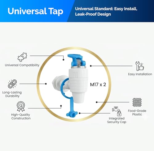 Image of Universal RO Water Purifier Tap Pack of 2 | Leak-Proof Plastic Faucet with Blue Handle & Cap | Fits All RO Purifiers & Water Pots | Durable Replacement Tap