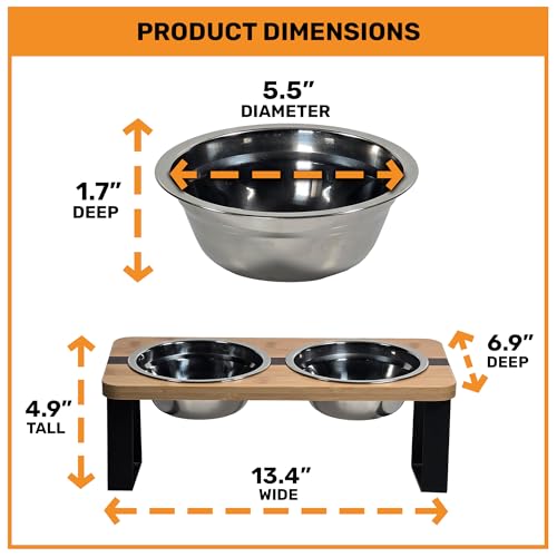 Elevated Cat Bowl Stand for Food and Water – Anti-Vomit Raised Feeding Station with Tilted Stand – Removable Stainless Steel Bowls, Anti Slip Bamboo Base, Dishes for Cats, Kitten, Small Dogs & Puppies - Image 5