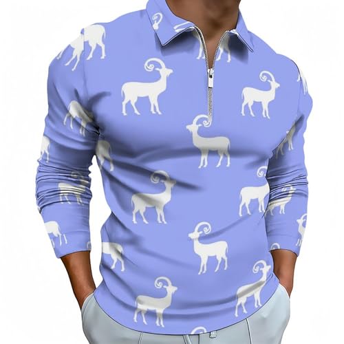 T-shirt de golf d'automne contre la fraîcheur avec fermeture éclair et motif chèvre