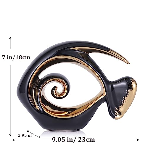 Figurilla de pez cerámica negro oro para decoración miniatura 2