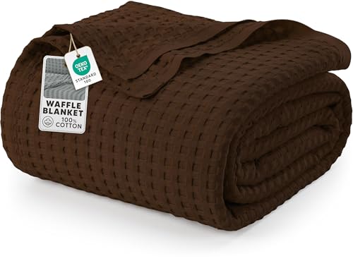 Utopia Bedding Baumwoll Waffeldecke 300 GSM (Braun - 274 x 228 cm), weiche, leichte, atmungsaktive Bettdecke für alle Jahreszeiten
