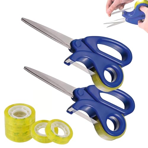 Tijeras afiladas 2 en 1 con dispensador de cinta, tijeras y cortador dispensador de cinta adhesiva transparente integrado, dispensador de cinta para envolver regalos, cortador de rollo de papel