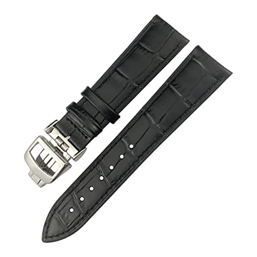 Bracelet de montre en cuir de vache noir 21 mm confortable sans irritation pour grand boîtier