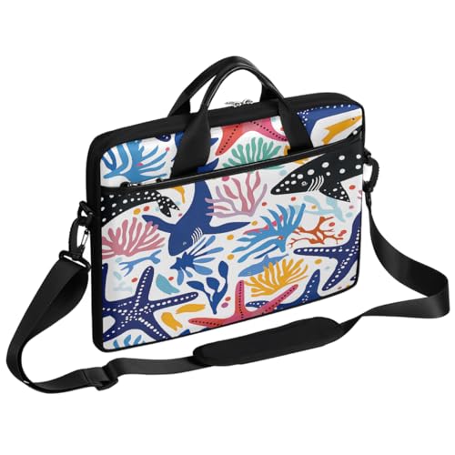 Maletín para laptop estampado estrella de mar y ballena 15 pulgadas miniatura 1