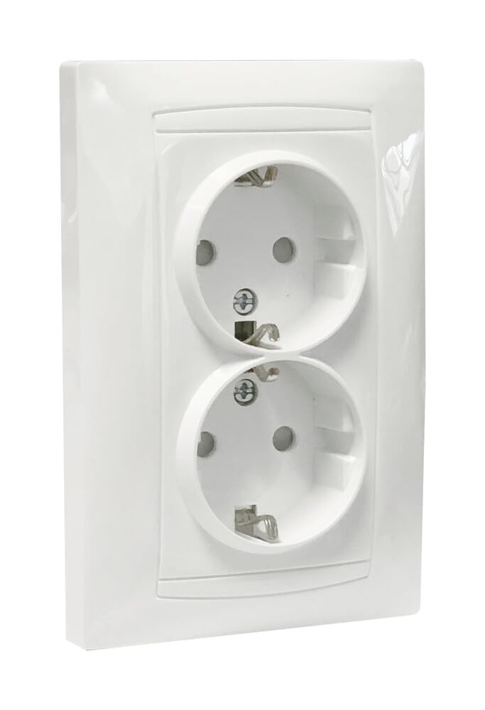 Double built-in Schuko socket 16A, elegant and safe design, ideal for modern and functional rooms, weiß