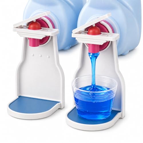 2-Pack Laundry Detergent Cup Holder & Fabric Softener Drip Catcher Easy-Press Lever with Secure Spout Clamp Removable Drip Tray & Non-Slip Pad Helps Reduce Sticky Residue and Keep Washer Cleaner