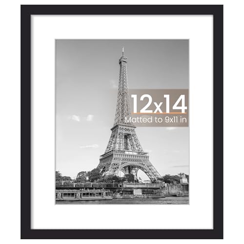 Image of upsimples 12x14 Frame, Display Pictures 9x11 with Mat or 12x14 Without, Wall Hanging Photo Frame, Black, 1 Pack