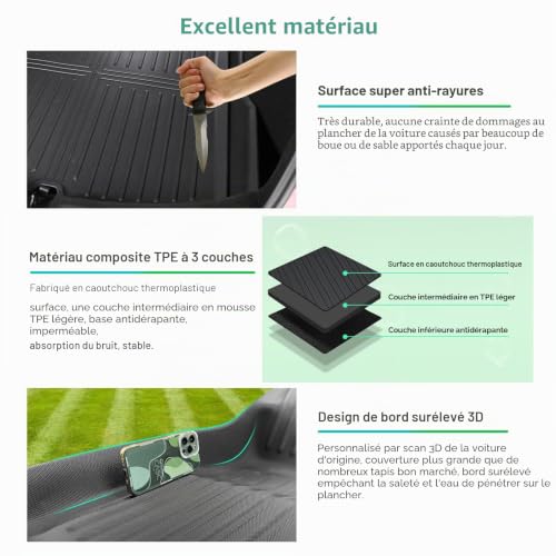 Tapis Tesla Model 3 imperméables GAFAT accessoires protection coffre sol - 3