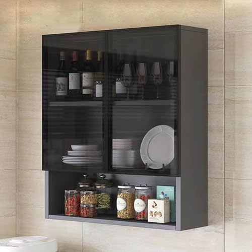 Armoire murale en bois et verre étagère flottante 3 niveaux pour cuisine et salle de bain