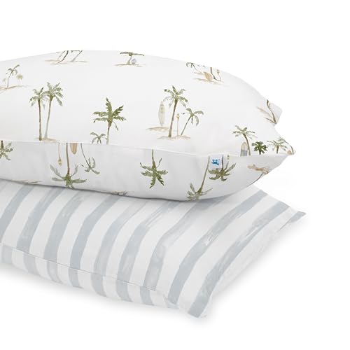 Image of Little Unicorn Standard Pillowcase 2 Pack | Super Soft & Breathable Muslin Fabric | Snug Envelope Closure | for Crib and Toddler Bed (Palm Paradise)