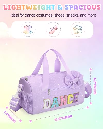 Image of Glitter Dance Ballet Bag Small Cheer Duffle Travel Bag with Bow Decoration