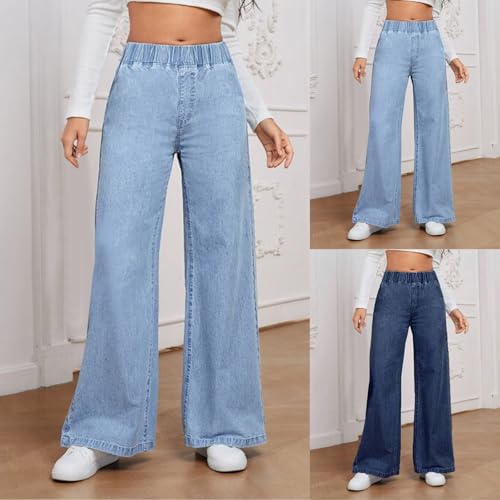 HGps8w Versatile Wide Leg Jeans for Women Comfy Elastic High Waisted Loose Boyfried Denim Pants with Pockets2