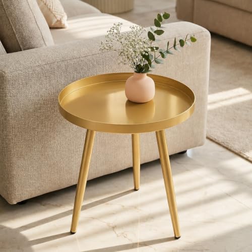 Image of ecofynd Multipurpose 12 Inch Coffee Table with Strong Metal 3 Legs, Sofa Side Corner Table, End Table, Plant Stand for Living Room, Hall, Bedroom, Home & Office Small Spaces (CT104-GO)