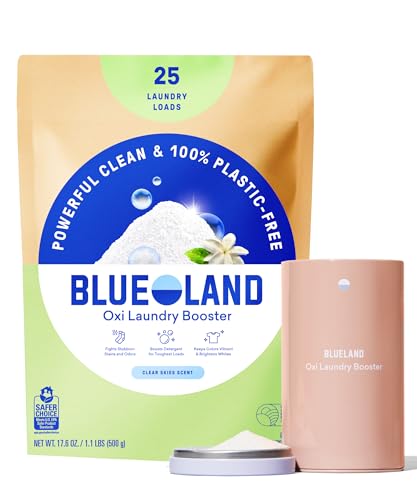 BLUELAND Oxi Laundry Booster Powder with Tin, Starter Set, Clear Skies Scent, 25 Loads, 17.6 oz,...