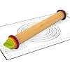 Mepple Rolling Pin with Thickness Rings and Pastry Baking Mat, 13.6" Adjustable Wooden Rolling Pin Dough Roller for Baking Cookie Pizza, Comes with Large Silicone Pastry Mat, Kitchen Baking Tools