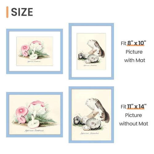 Image of upsimples 11x14 Picture Frame, Display Pictures 8x10 with Mat or 11 x 14 Without, Wall Hanging Photo Frames, Blue, 1 Pack