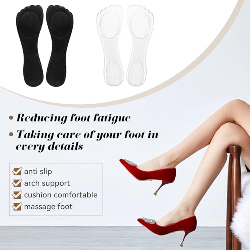 Image of 2 Pair Gel Cushion Insoles, 3 /4 Gel Cushion Insoles for Women, Non-Skidding Shoe Insoles for High Heels Sandals Flats Boots (Clear, Black)