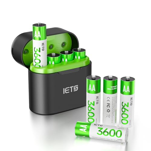 IETS Rechargeable AA Lithium Batteries (3600mWh, 1.5V) – 8 pack with Charger.