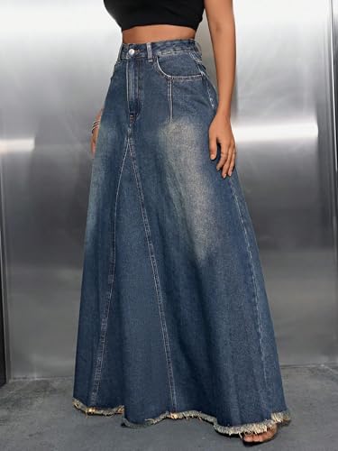 VCM Y2k Skirt Denim Skirt Women Maxi Skirt with Pockets A-Line Skirt High Waisted Skirt Jean Skirts Hem Flared Skirts2