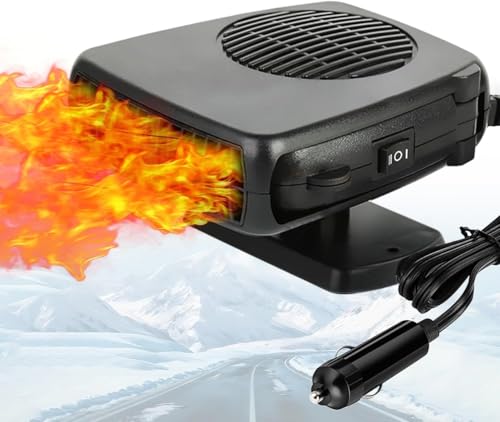 Leaflai 12V Car Heater 150W Auto Heater Anti-Fog Windscreen Heating Fan 2 in-1 Heating/Cooling Car Defroster with Plug-in Cigarette Lighter, Mini Car Demister for Small Vehicles