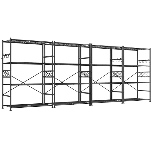 Image of Storage Shelves 4-Tier Large Capacity Metal Shelving with Hooks, Heavy Duty Garage Shelving Unit with Leveling Feet, Stable Metal Shelves for Pantry, Kitchen and Closet,36 inch W x 12 inch D x 60 inch H, Black