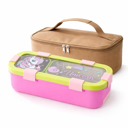 Image of Motka Kids Lunch Box 2 Compartment Combo with Insulated Bag | 700ml Stainless Steel Bento Box for Kids, Leakproof Silicone Seal, Built-in Cutlery, School Travel Food Container - Pink